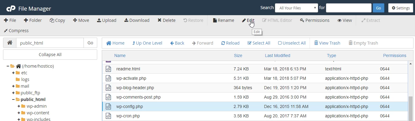 Editare fisiere file manager cpanel