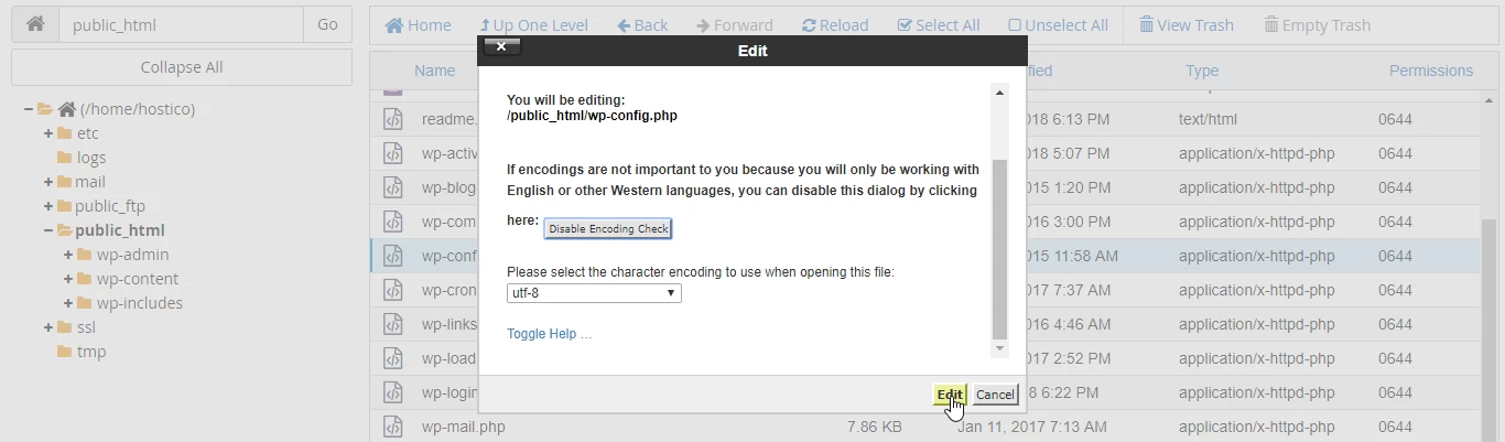 Editare fisier in director public_html
