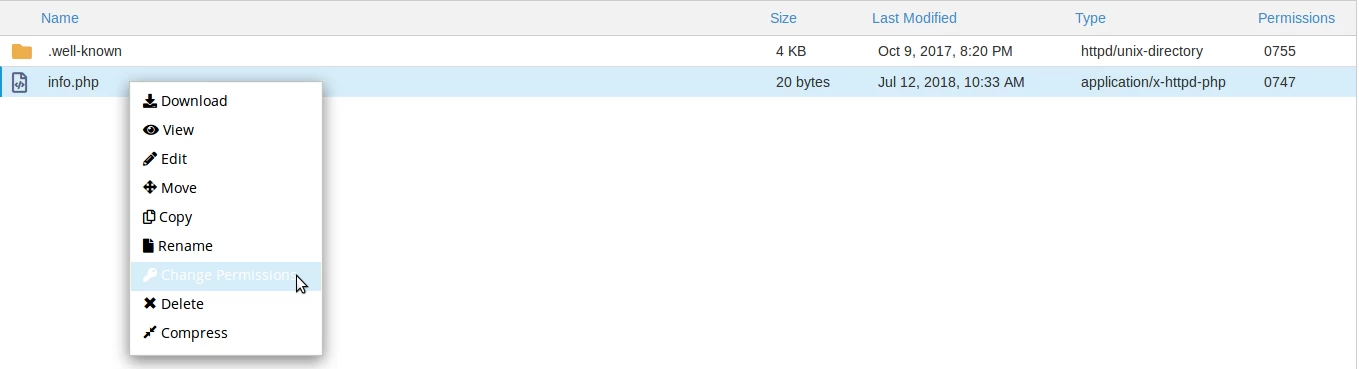 Change Permissions pe fisier/folder
