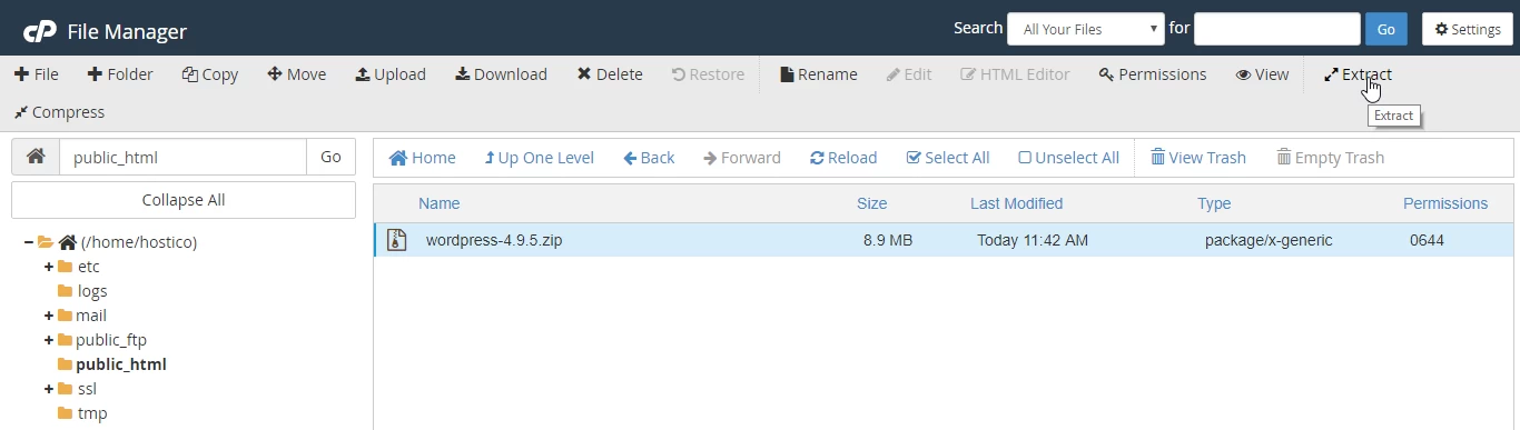 Extract fisiere din arhiva wordpress