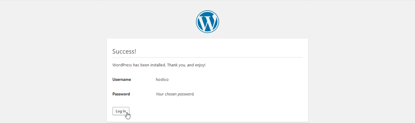 Confirmarea instalari wordpress