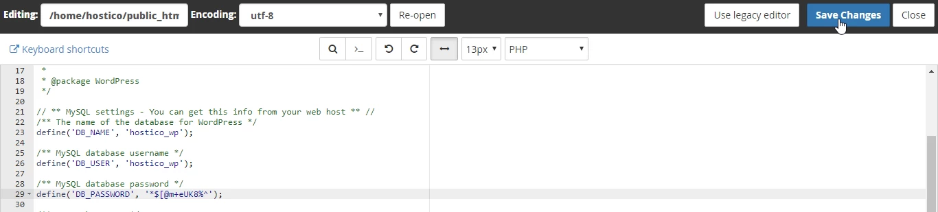 Save change in public_html