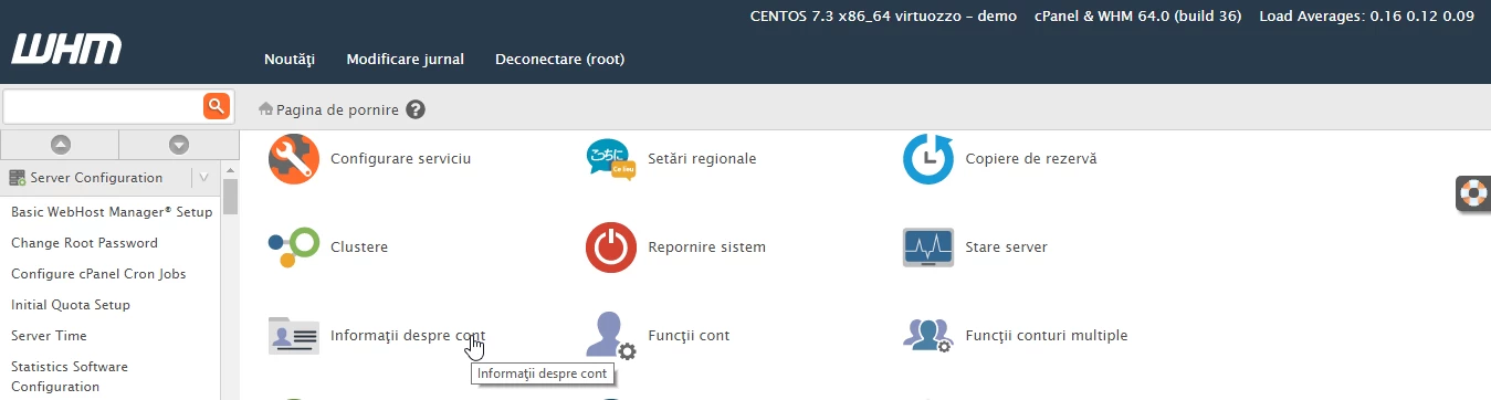 Informacje o koncie WHM