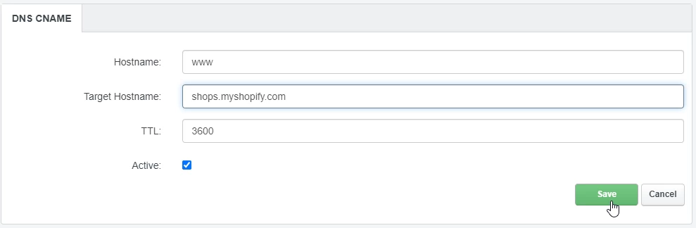 cname record shopify