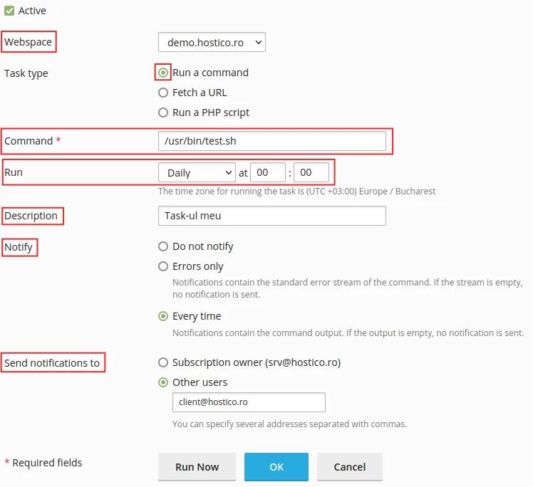 Run a Command Plesk Cron