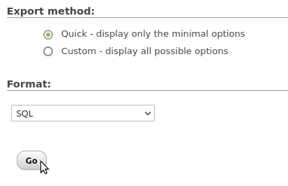phpmyadmin execute export sql
